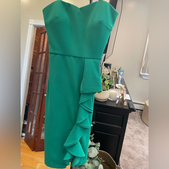 Betsy & Adam Strapless Green Ruffle Dress - Picture 3 of 7